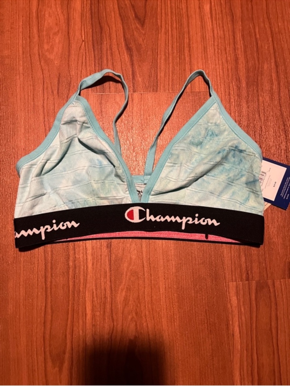 3/$10 Champion Light Blue Tie-Dye Bralette with Black Logo Band Size Large